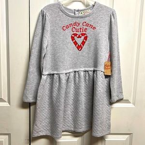 Magical Season Gray Red Candy Cane Cutie Holiday Dress Girls Child Size L NWT